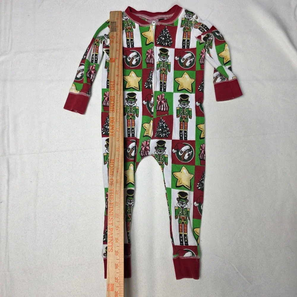 BUC-EES Beaver Christmas Nutcracker Waffle Knit Holiday Sleeper 2t